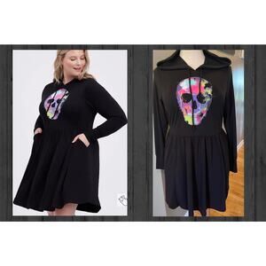 Torrid 0 (0X size 12) Punk Gothic Skull Tattoo Super Soft Hoodie Dress w/Pockets